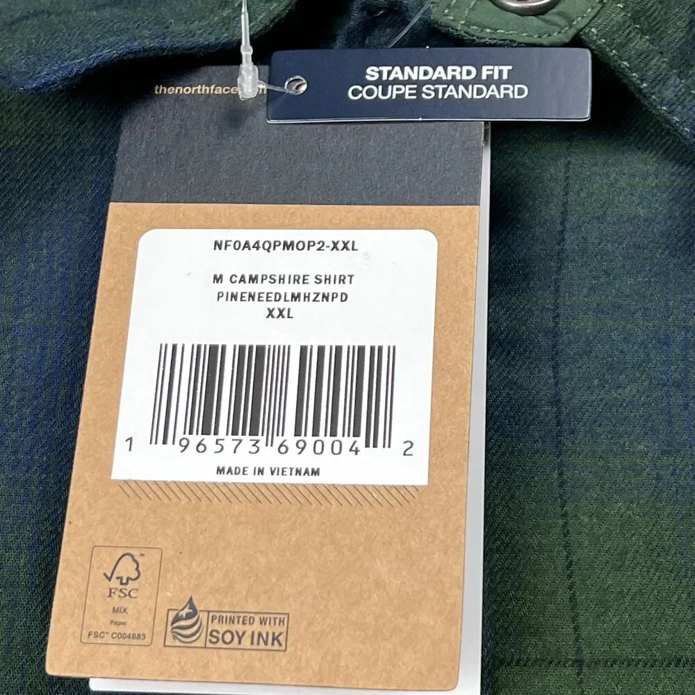 The North Face Mens 2XL Green Plaid Sherpa Lined Heavyweight Flannel Shirt
